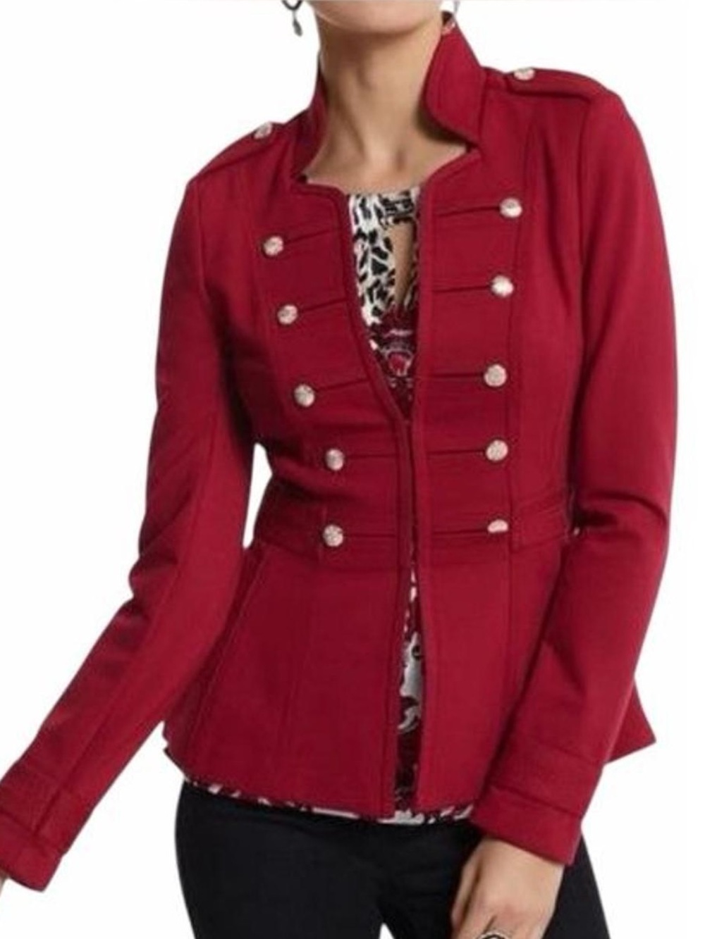 WHBM White House Black Market Blazer Military Jacket Red Burgundy 12